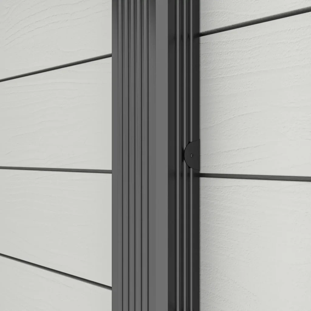 A 3D rendering of corner trim installation, highlighting trim piece detail.