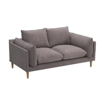 A 3D model of a dark grey two-seater sofa for living room furnishing.