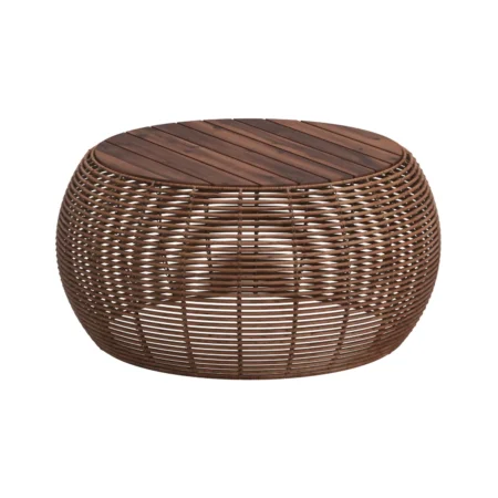 A 3D model of a round wooden coffee table for living room decor.