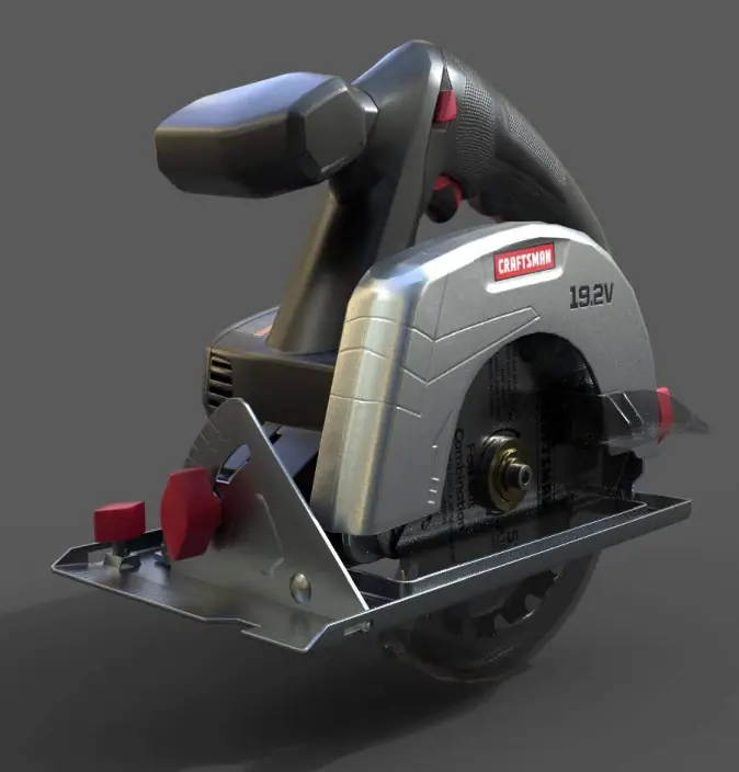 Miter saw 3D rendering for hardware product applications.