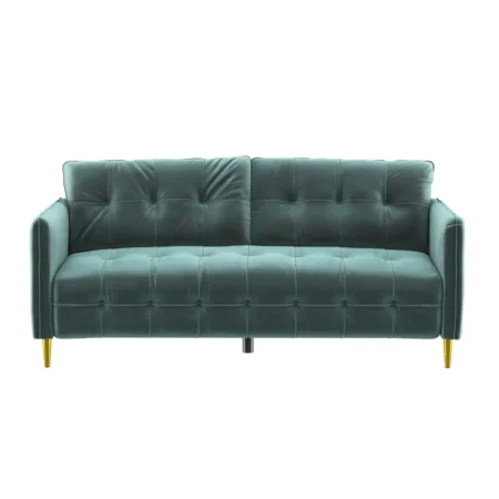 Teal sofa render showcasing modern design for home furnishing marketing.