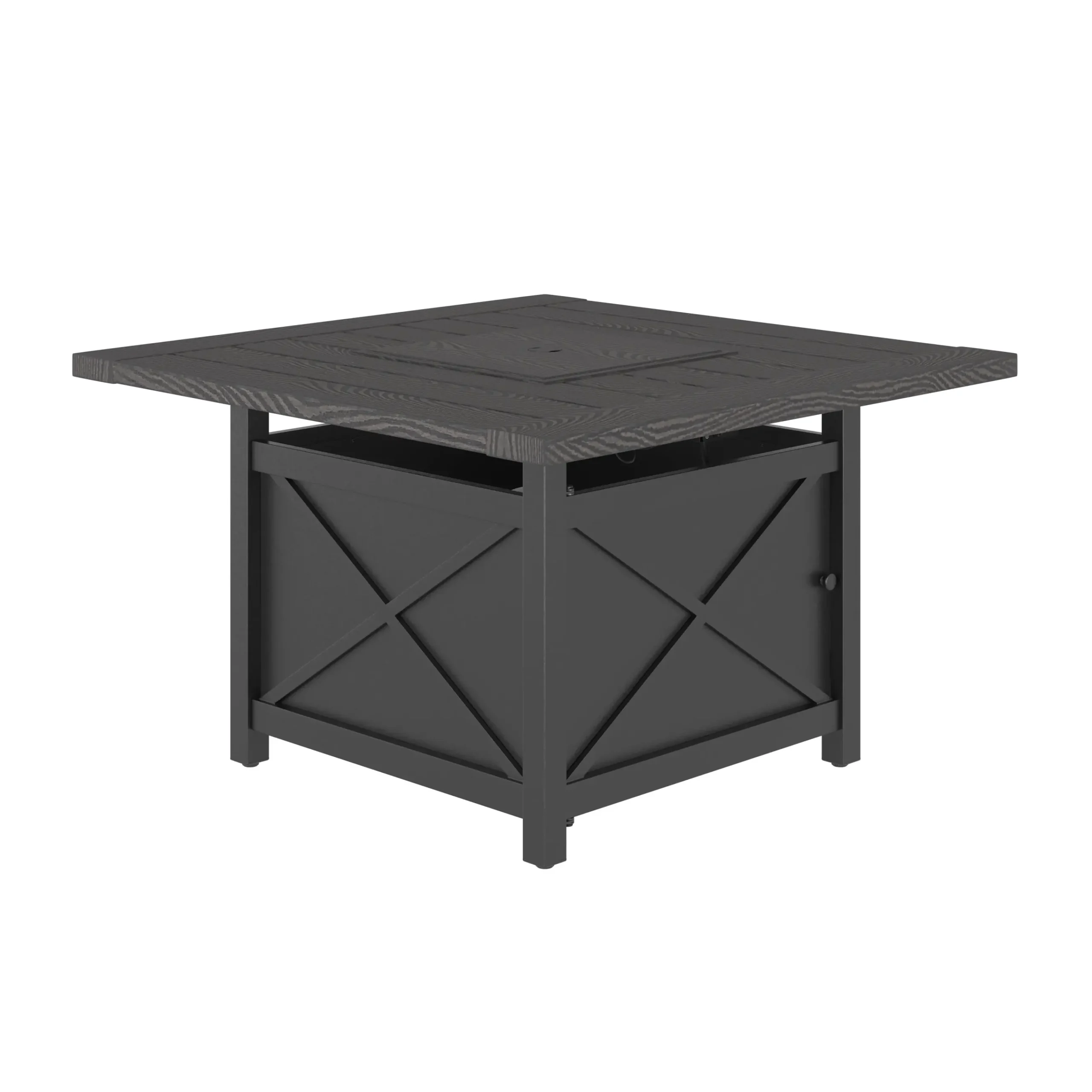 3D product rendering of an outdoor square fire table.