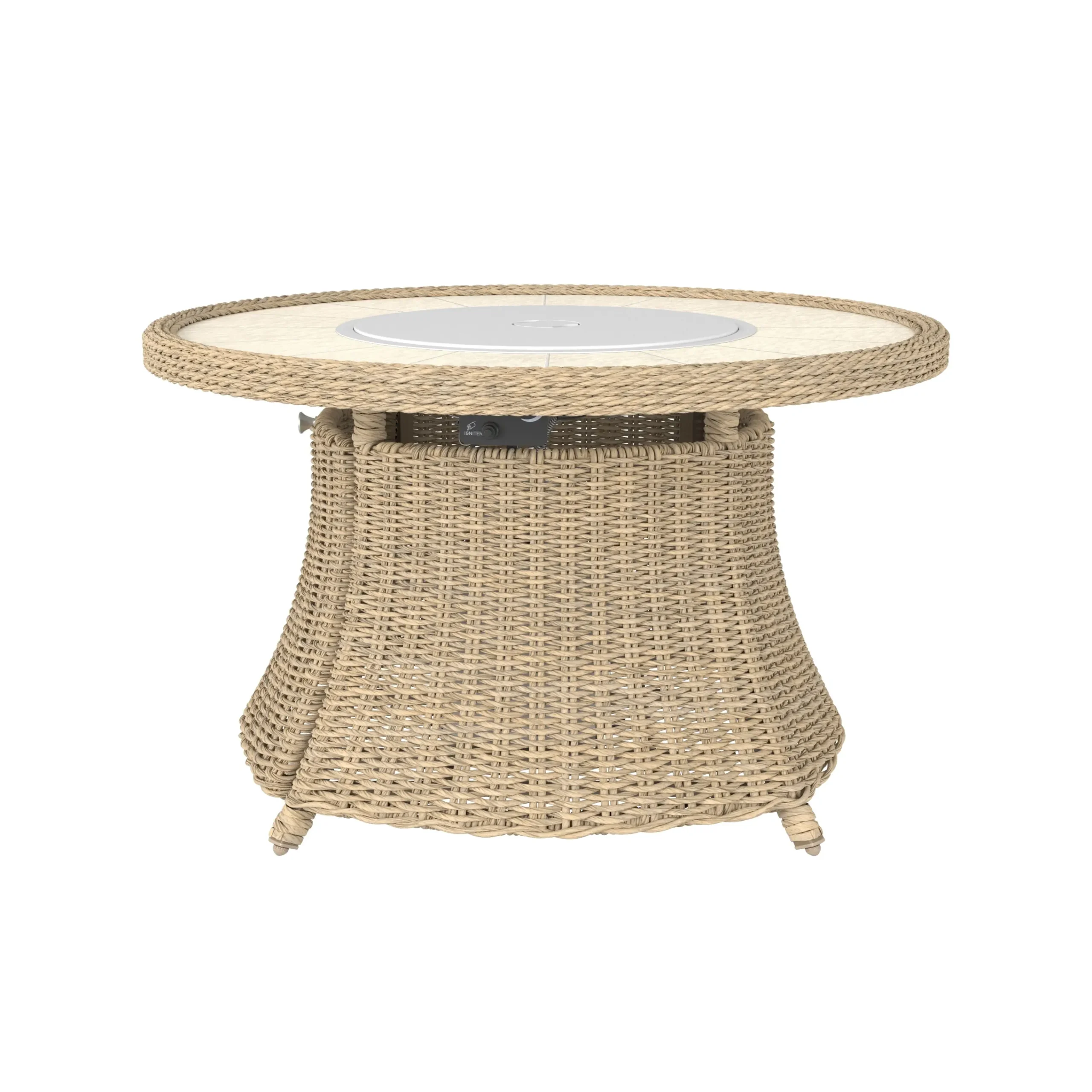 Woven fire table 3D rendering for stylish outdoor spaces.