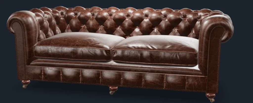 Best 3D modeling services rendering a brown leather sofa for home furniture visuals.