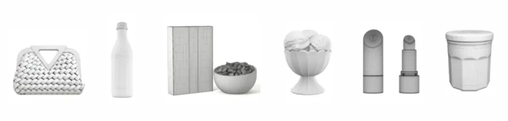 Best 3D modeling services showcasing a white product lineup for product visualization.