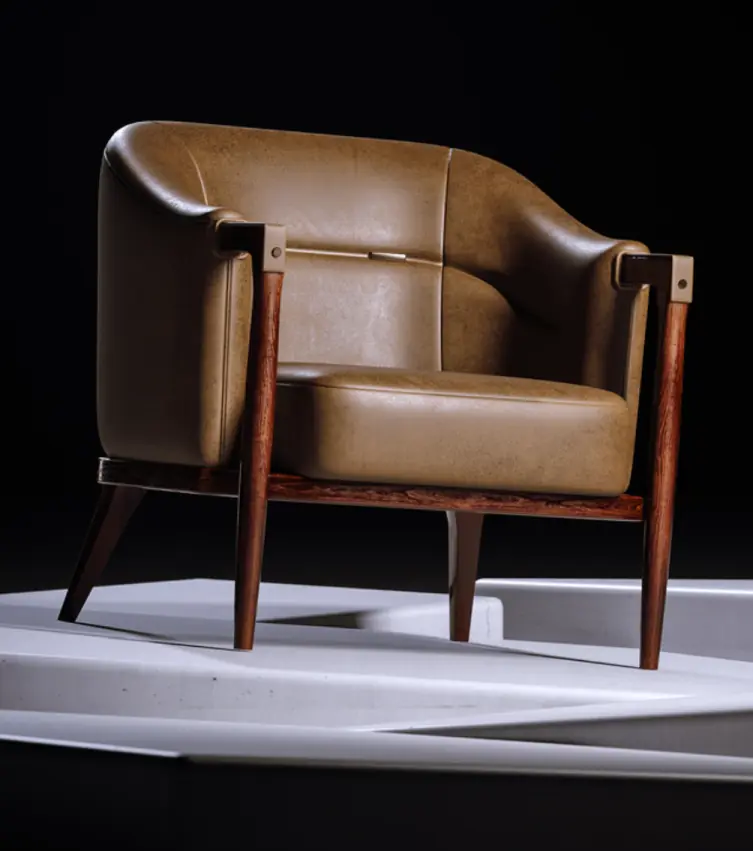 A luxurious brown leather chair crafted with furniture modeling, ideal for luxury seating.