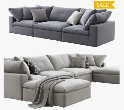 A gray sectional sofa modeled with furniture modeling, designed for a cozy home decor setup.