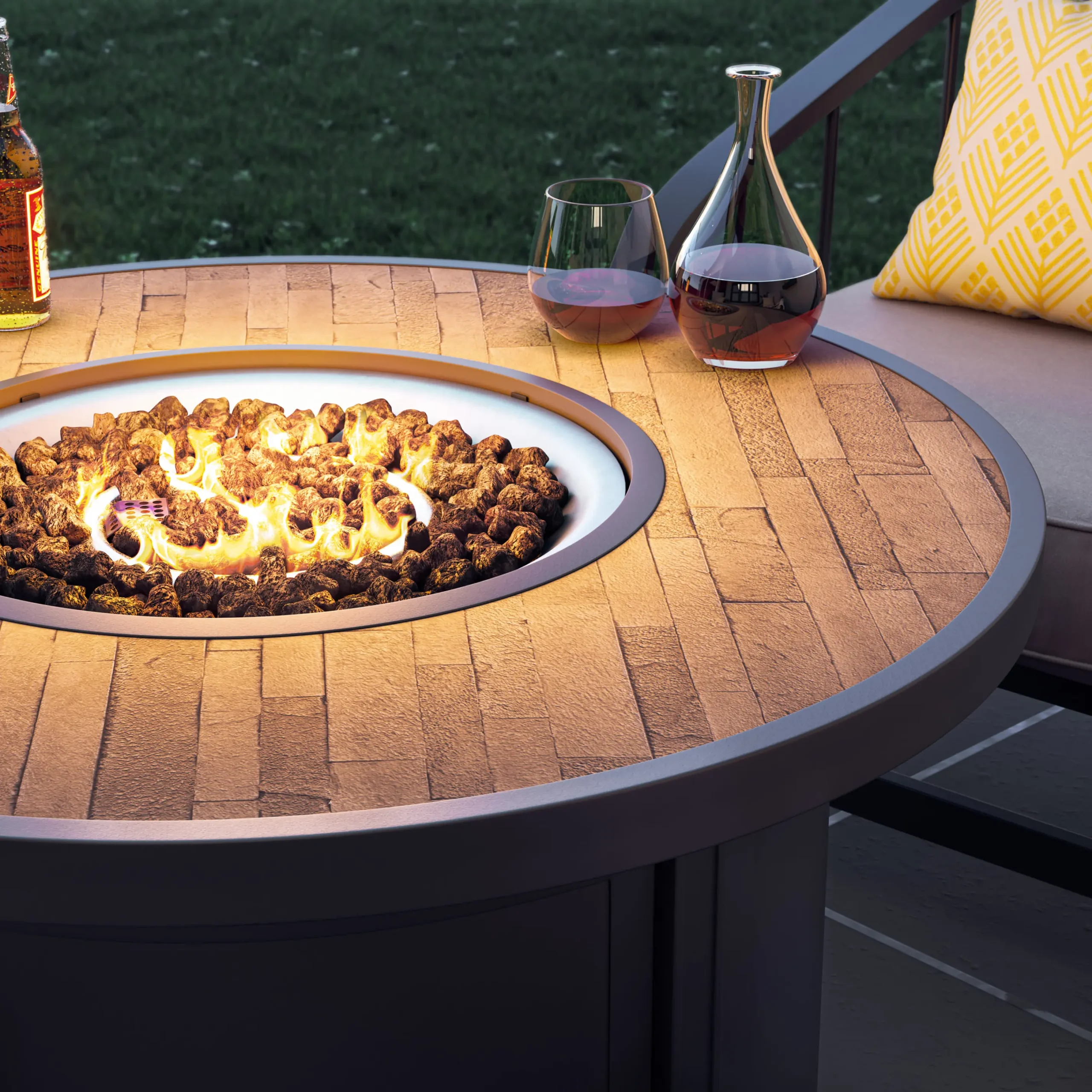 Round firepit 3D rendering ideal for home decor enhancement.