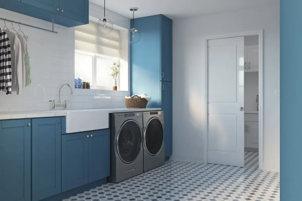 Laundry room created using outsource 3D modeling services for interior design.