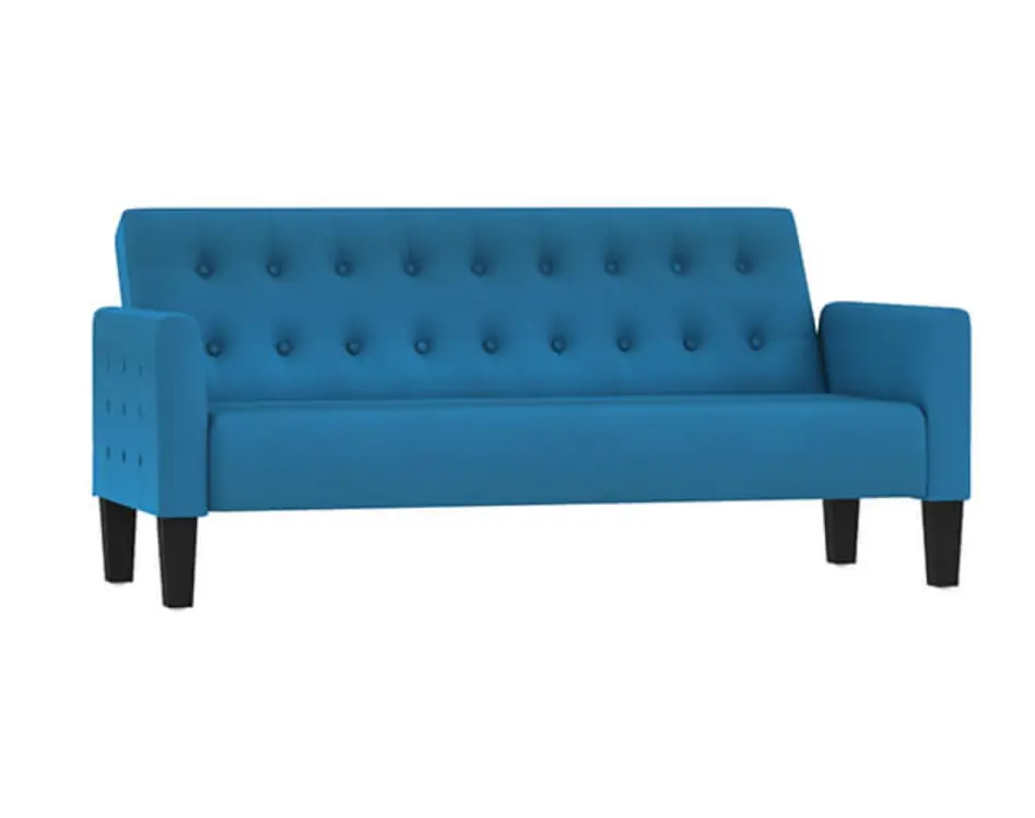 Blue sofa designed with photorealistic 3D model creation for interior design.