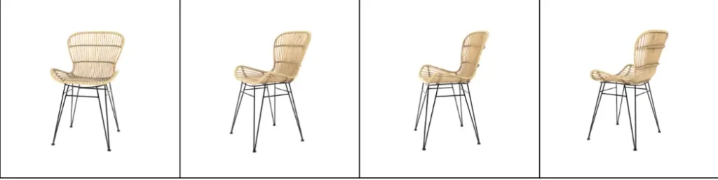 Rattan chair visualized through photorealistic 3D model creation.