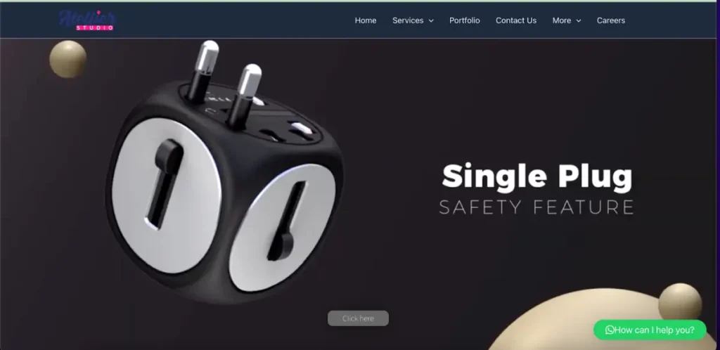 Single plug showcasing safety features with product rendering services for electronics.