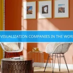 Featured image of the blog showing the title "Top 3D Visualization Companies In The World 2025". An interior rendering of a room is also shown in the backdrop.